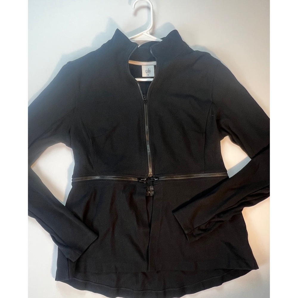 Cabi Relax Convertible Stretch Ponte Knit Long Black Zip Jacket Sz Medium